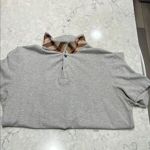 Burberry Gray Polo Shirt with Check Collar